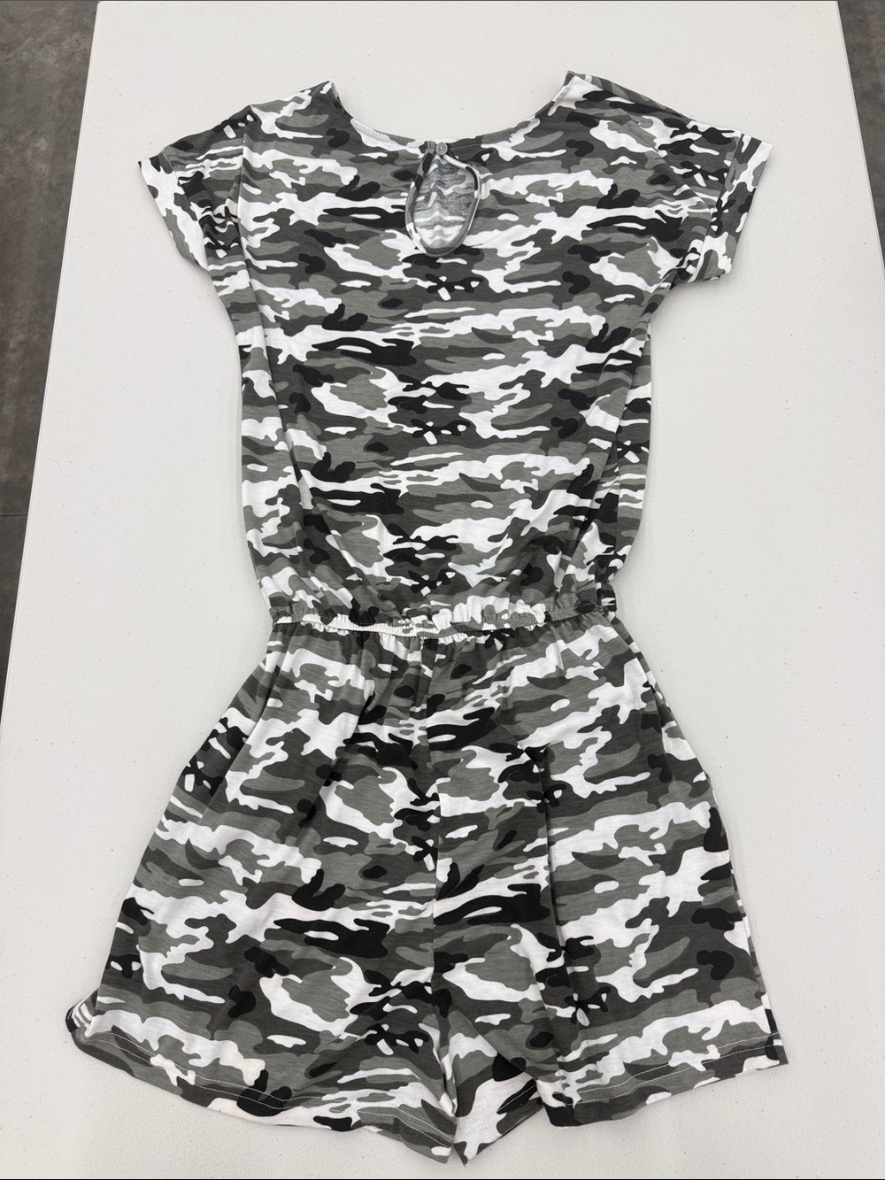 Women's Gray Camo Drawstring Romper - Picture 2 of 3